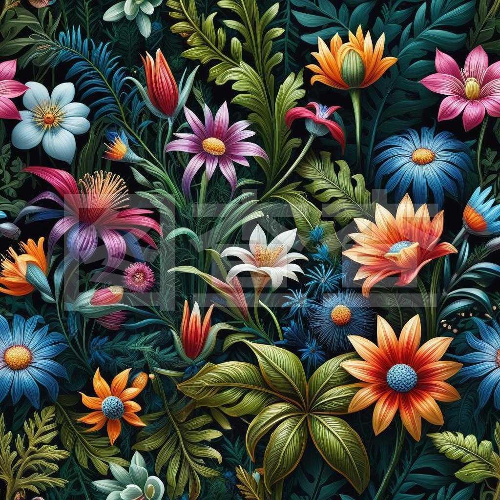 超细致赛博花卉丛林画作